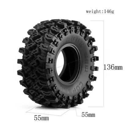 4Pcs 135mm Rubber Tire Wheel for 1/10 RC Crawler Car Axial SCX10 TRX4
