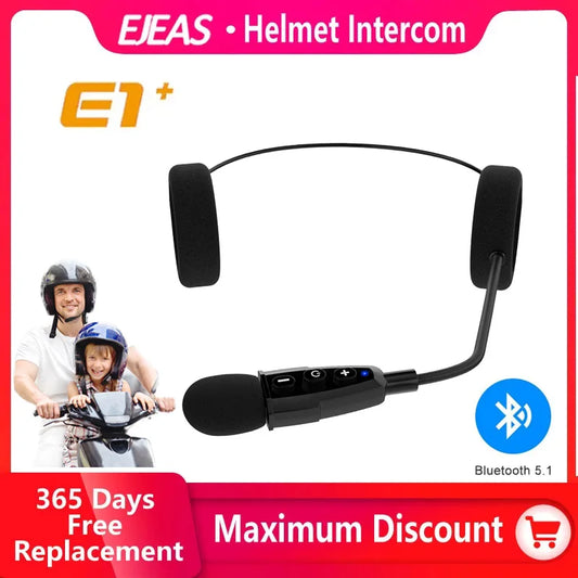 EJEAS E1+ Motorcycle Helmet Bluetooth Headset Music Speaker Remote Option