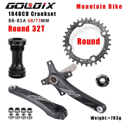 GOLDIX MTB Crankset 104BCD with Narrow Wide Chainring Round or Oval Options - EXPROTAS