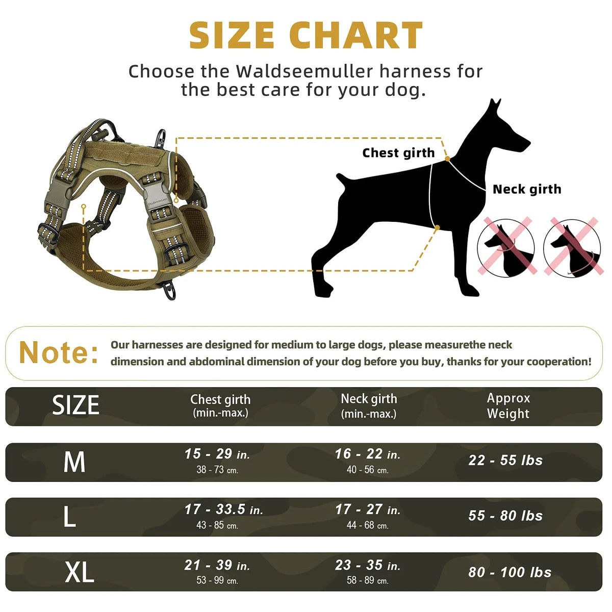 Tactical Dog Harness Adjustable No Pull Reflective Vest for Medium Large Dogs