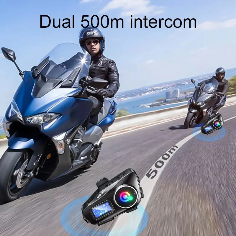 Motorcycle Helmet Bluetooth Headset Intercom with LED Light FM Radio IP65
