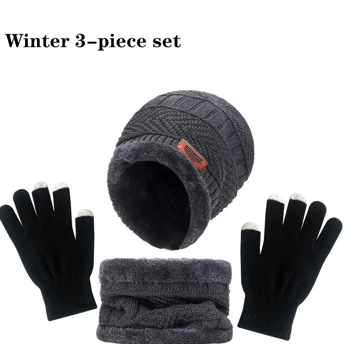 Men Women Beanie Winter Hat Scarf Gloves Thick Warm Knit Cap Set