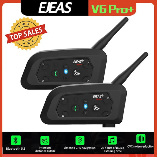 Bluetooth Motorcycle Helmet Intercom Headset 1200m Waterproof for 6 Riders