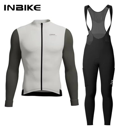 INBIKE Mens Winter Cycling Jersey Bib Tights Set Fleece Road Bike Pockets