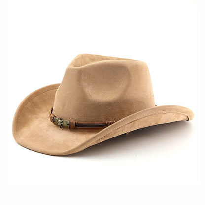 Western Cowboy Hat Vintage Suede Felt Brim Unisex Outdoor Travel Hats