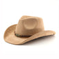 Western Cowboy Hat Vintage Suede Felt Brim Unisex Outdoor Travel Hats