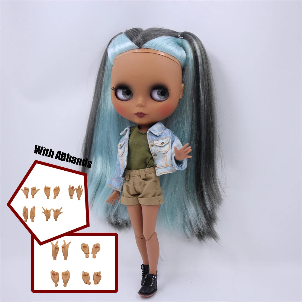 ICY DBS Blythe Doll Black Skin Joint Body Colourful Hair 1/6 BJD Dress Up
