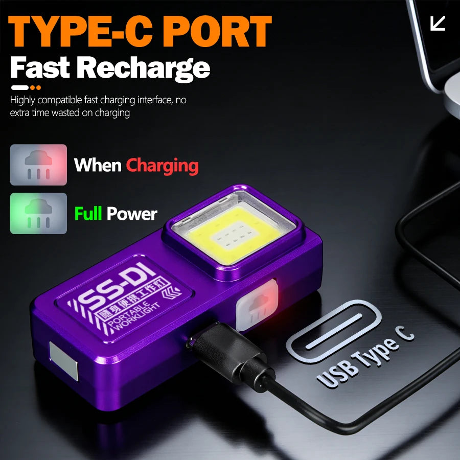 USB Rechargeable LED Work Light Mini Torch Magnetic Flashlight Camping