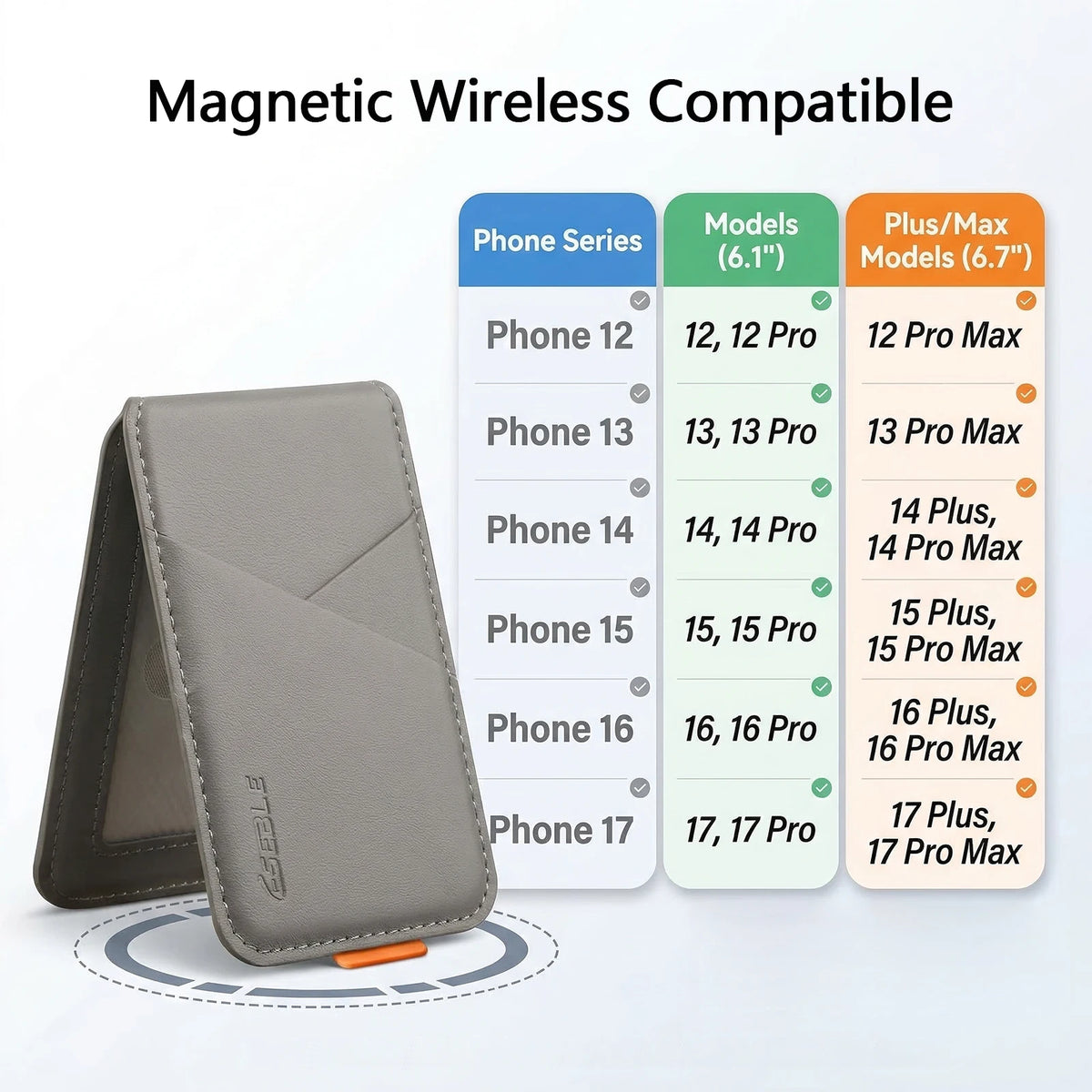 Magnetic Phone Card Holder Wallet PU Leather RFID Wireless Charging Case