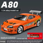 1:24 Fast & Furious Supra Alloy Diecast Sports Car Model, Pull Back Toy with Light & Sound Collectible Gift for Car Fans