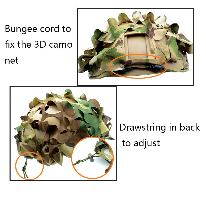 3D Camo Net Helmet Cover Laser Cut Nylon Scrim for Airsoft Paintball Hunting