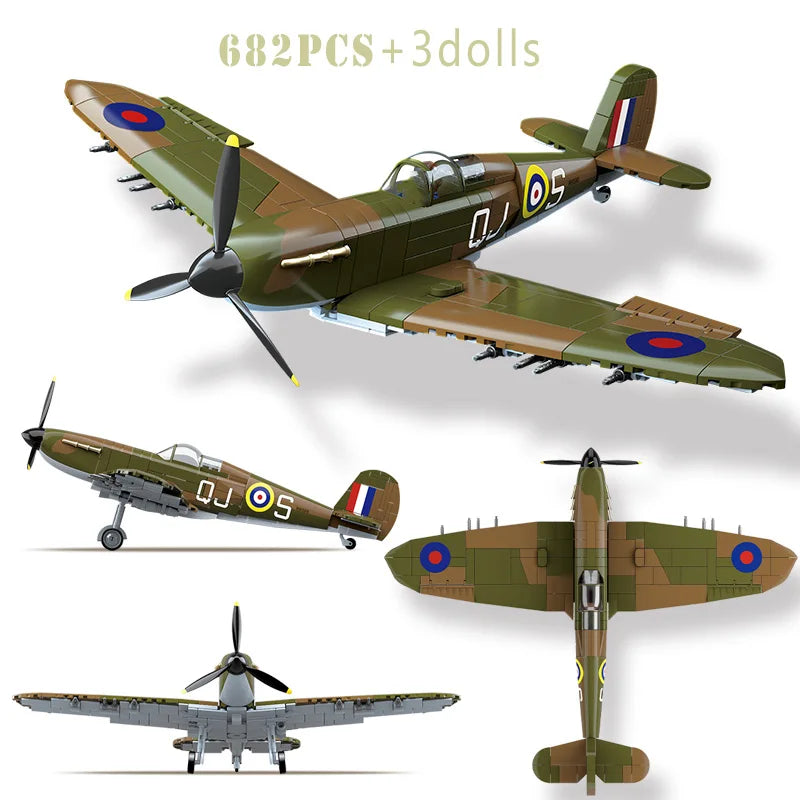 WW2 Fighter Plane Building Blocks Yak-1B La-7 P-51 Spitfire Bf-109E Toy Set
