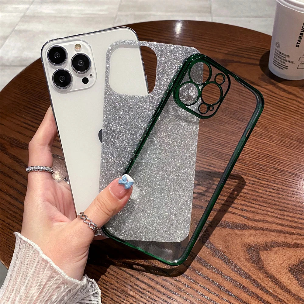 Square Glitter Plating Case for iPhone 11-16 Pro Max Mini XR XS Clear Cover