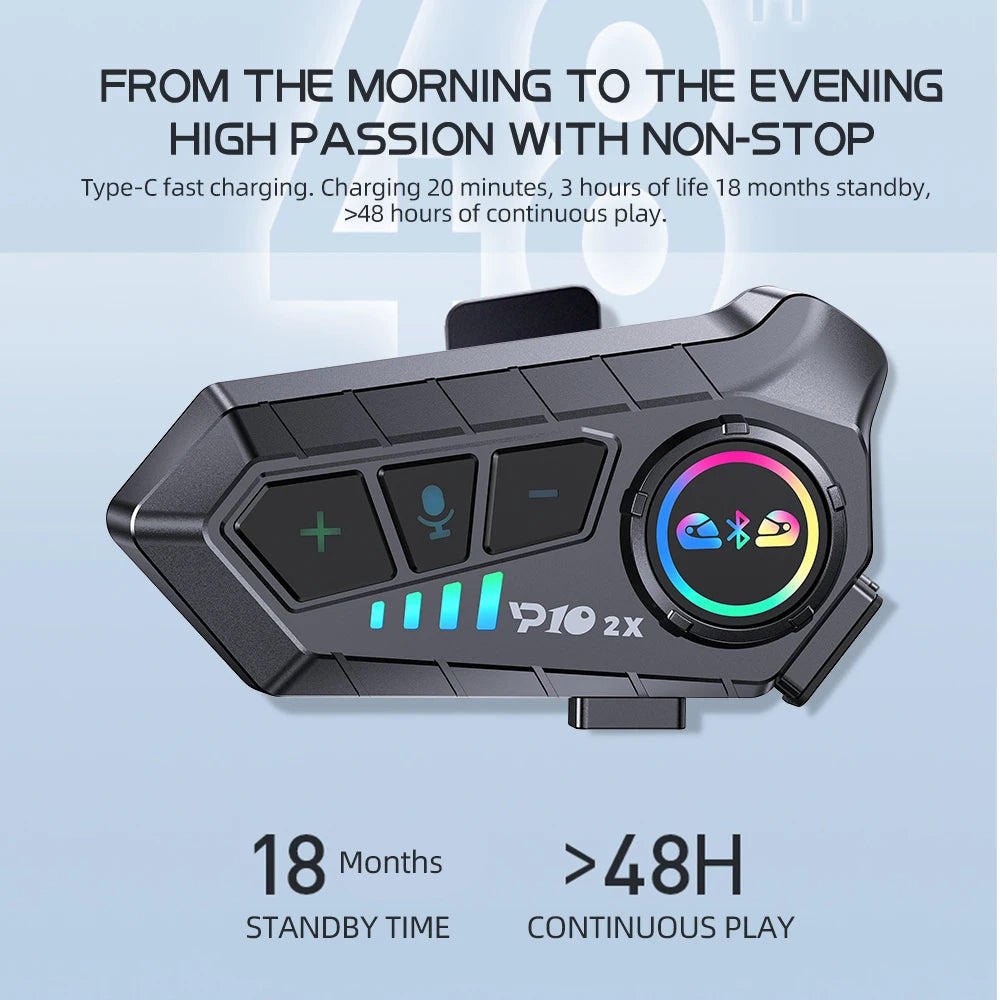 Kebidumei YP10 2X Motorcycle Helmet Bluetooth 5.3 Intercom 300m Waterproof