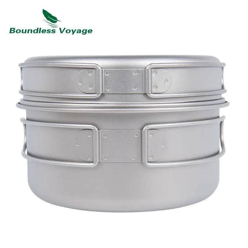 Boundless Voyage Titanium Pot Pan Set with Folding Handles Camping Cookware Hiking Outdoor Tableware-EXPROTAS