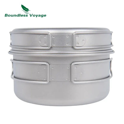 Boundless Voyage Titanium Pot Pan Set with Folding Handles Camping Cookware Hiking Outdoor Tableware-EXPROTAS