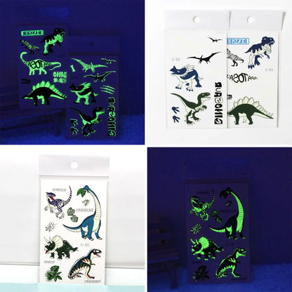 10 Sheets Luminous Dinosaur Temporary Tattoos Waterproof Kids T-Rex Glow