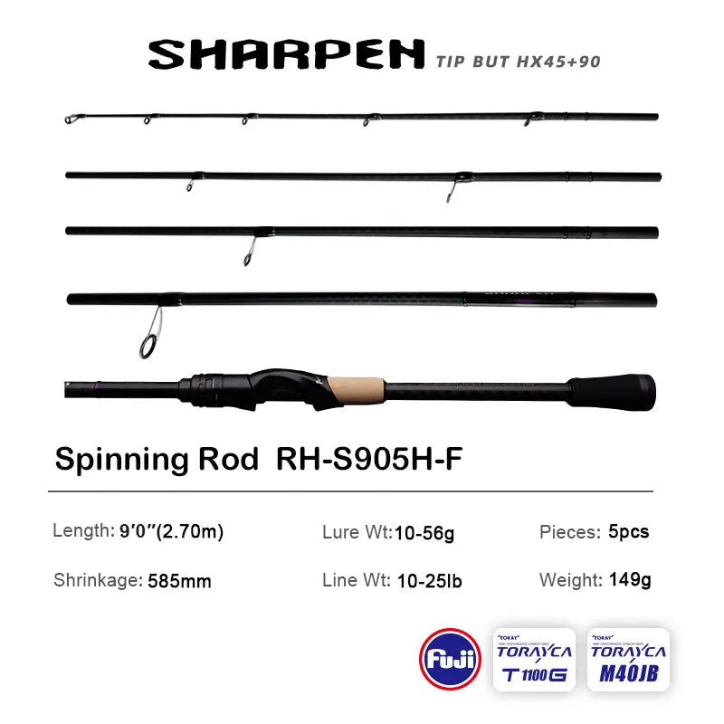 PURELURE SHARPEN Travel Rod XF/MF Action Spinning Casting Rod w/ FUJI Parts