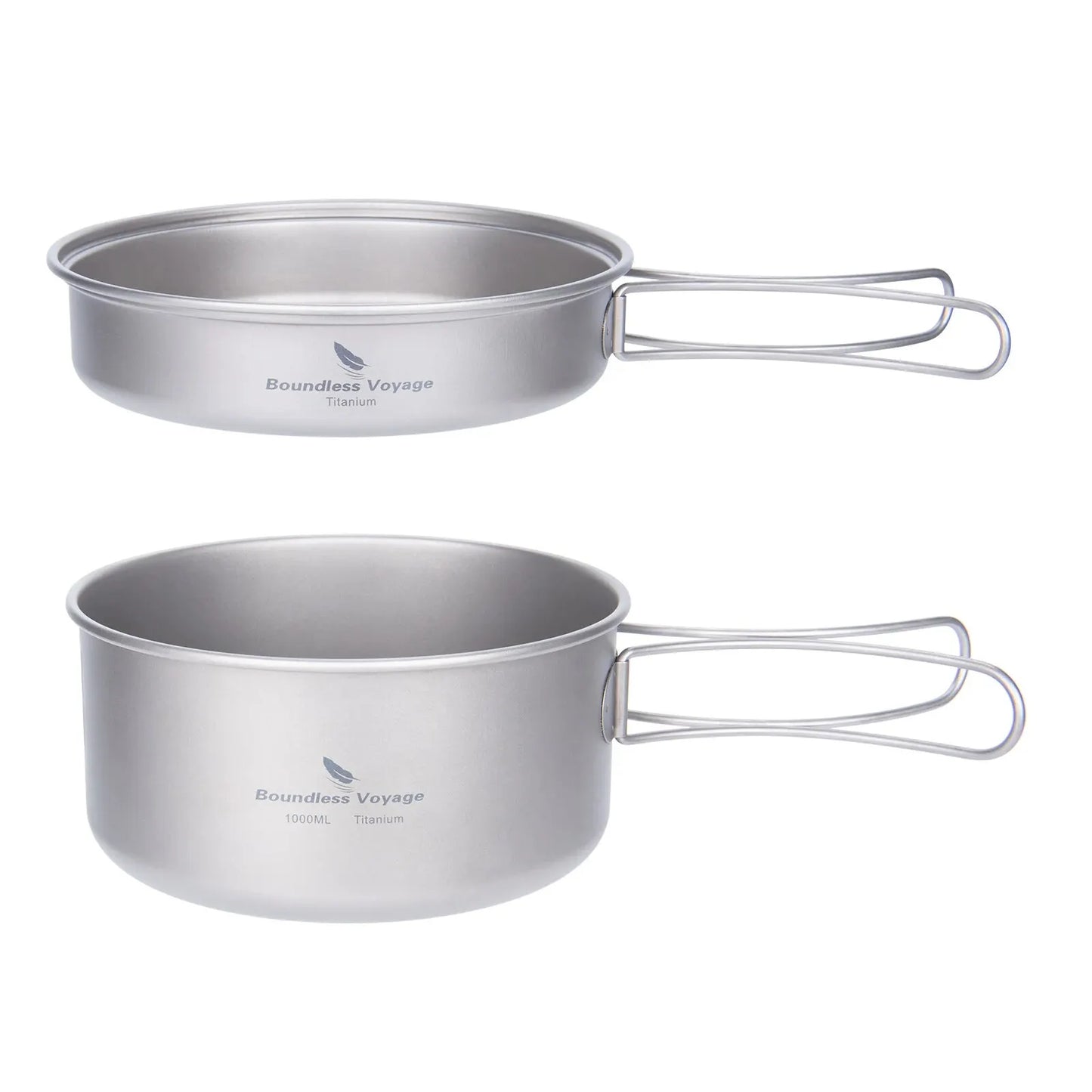 Boundless Voyage Titanium Pot Pan Set with Folding Handles Camping Cookware Hiking Outdoor Tableware-EXPROTAS