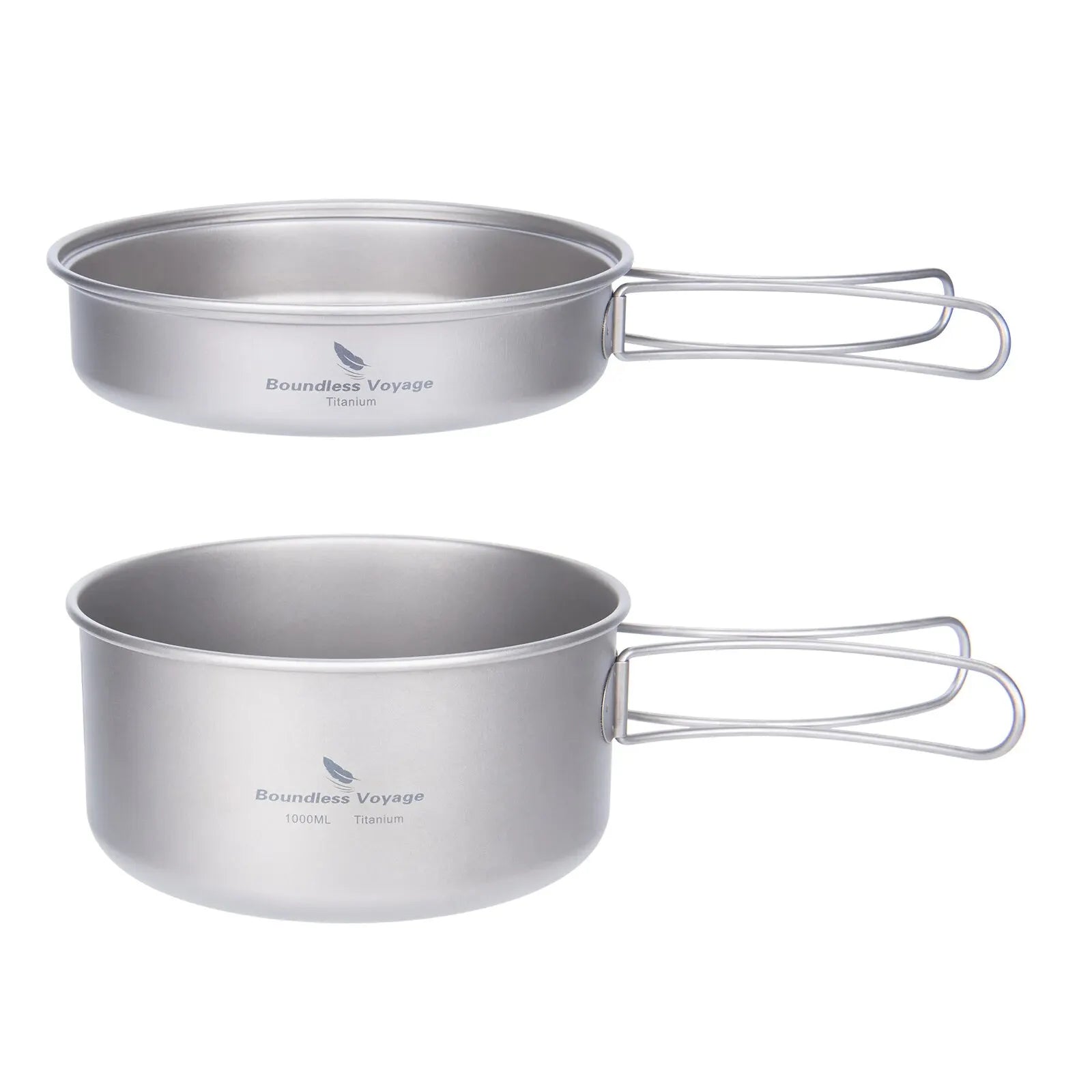 Boundless Voyage Titanium Pot Pan Set with Folding Handles Camping Cookware Hiking Outdoor Tableware-EXPROTAS