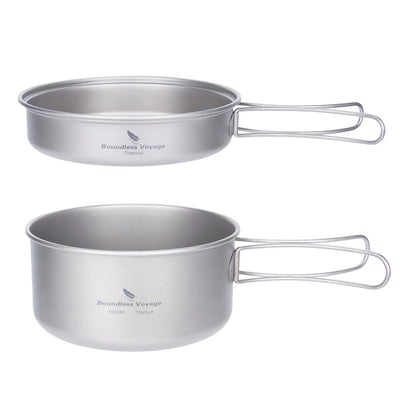 Boundless Voyage Titanium Pot Pan Set with Folding Handles Camping Cookware Hiking Outdoor Tableware-EXPROTAS