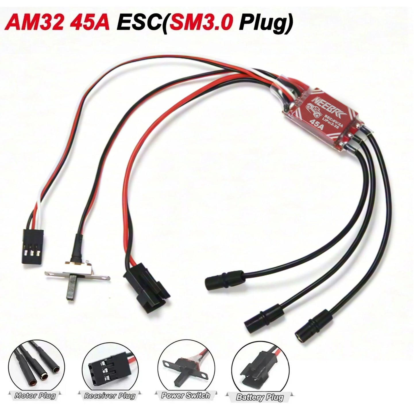 For 1/12 RC Brushless Motor 2600KV 3500KV 45A ESC Waterproof Outrunner Parts