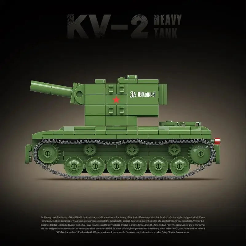 WW2 Soviet KV-2 Heavy Tank Building Blocks Military Brick Model Educational Toy Gift