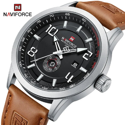 NAVIFORCE Trend Casual Wristwatch for Man Military Sports Water Resistant Leather Strap Men's Clock Quartz Calendar Male Watches-EXPROTAS