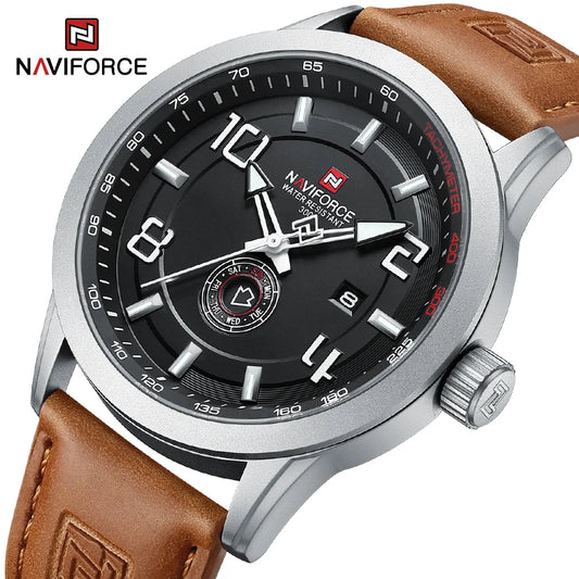 NAVIFORCE Trend Casual Wristwatch for Man Military Sports Water Resistant Leather Strap Men's Clock Quartz Calendar Male Watches-EXPROTAS