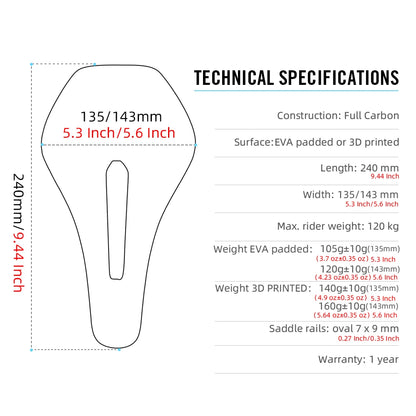RYET 3D Printed Bicycle Saddle Ultralight Carbon saddle 135/143mm 105g Bike Saddle for MTB Gravel Road Bike Seat bicycle parts-EXPROTAS