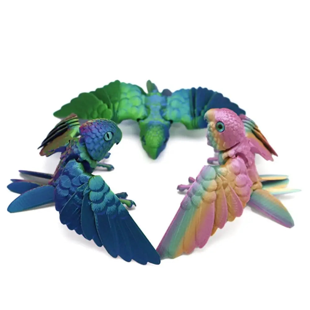 3D Printed Parrot Animal Statue Bird Flexible Model with Moveable Wings