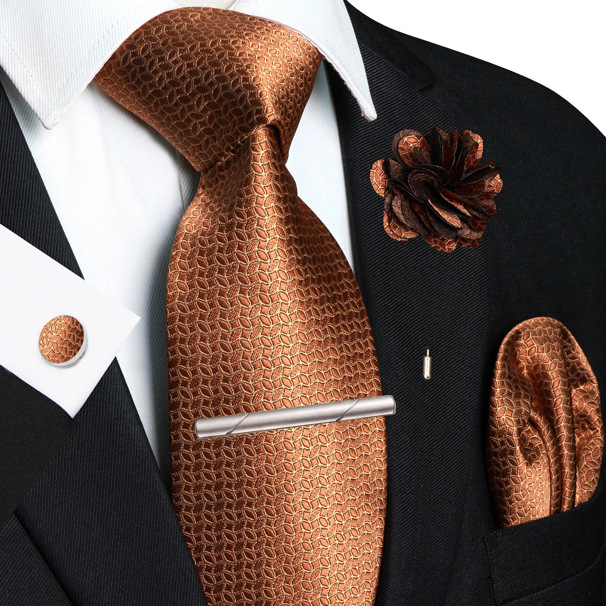 Men's Plaid Tie Clip Set with Pocket Square Cufflinks Wedding Accessories