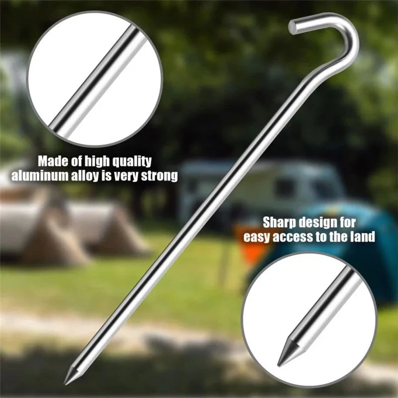 10pcs Aluminum Tent Stakes Pegs with Hooks Light Ground Pegs for Camping Tarp