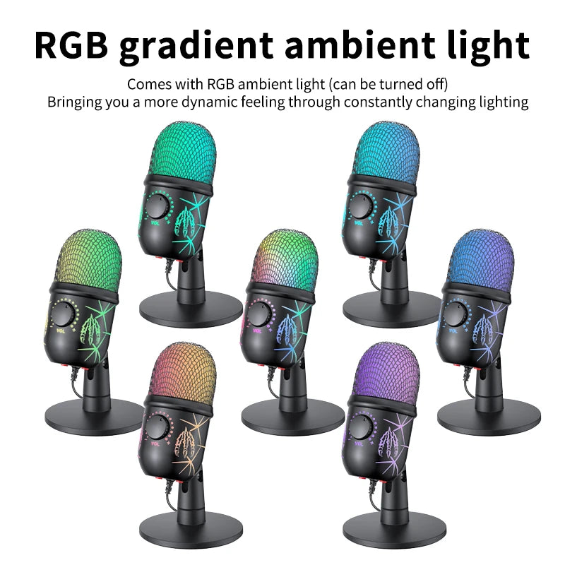 Gaming Microphone USB Podcast Condenser Mic for PC with Headphone Jack