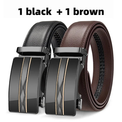 Men Leather Belt Adjustable Ratchet Automatic Buckle Black Brown