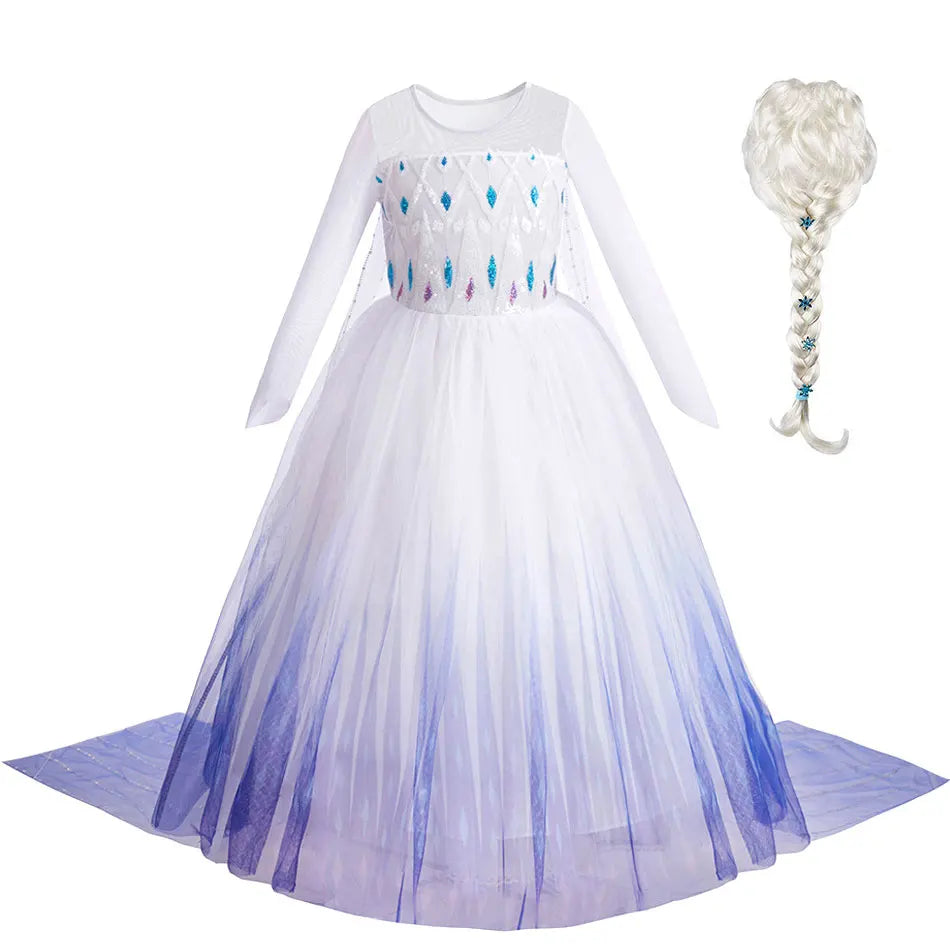 Disney Kids Frozen Birthday Party Princess Dress White Elsa Sequined Mesh Vestidos Halloween Cosplay Snow Queen Carnival Costume-EXPROTAS