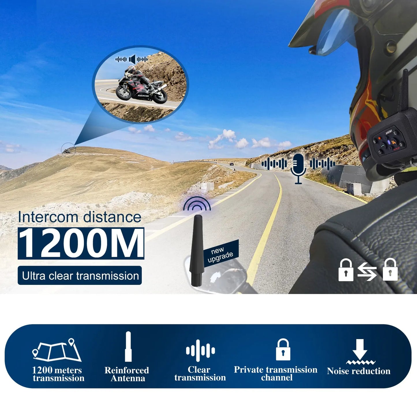 XiNOWY V6 Plus Motorcycle Bluetooth Intercom Helmet Headset 1200m Waterproof 6 Riders