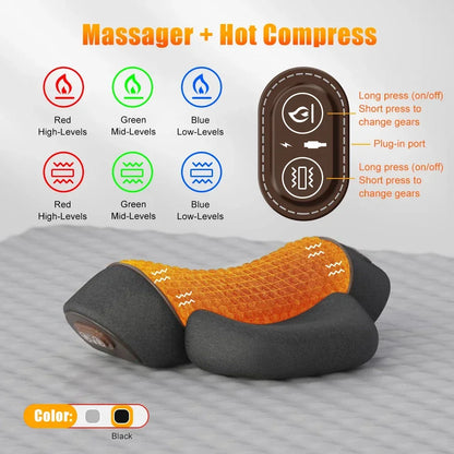 Electric Neck Massager Pillow Heat Vibration Cervical Support Traction