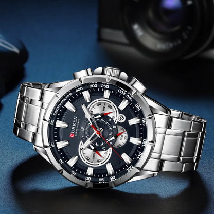 Stainless Steel Curren Mens Quartz Watch Luminous Waterproof Big Dial