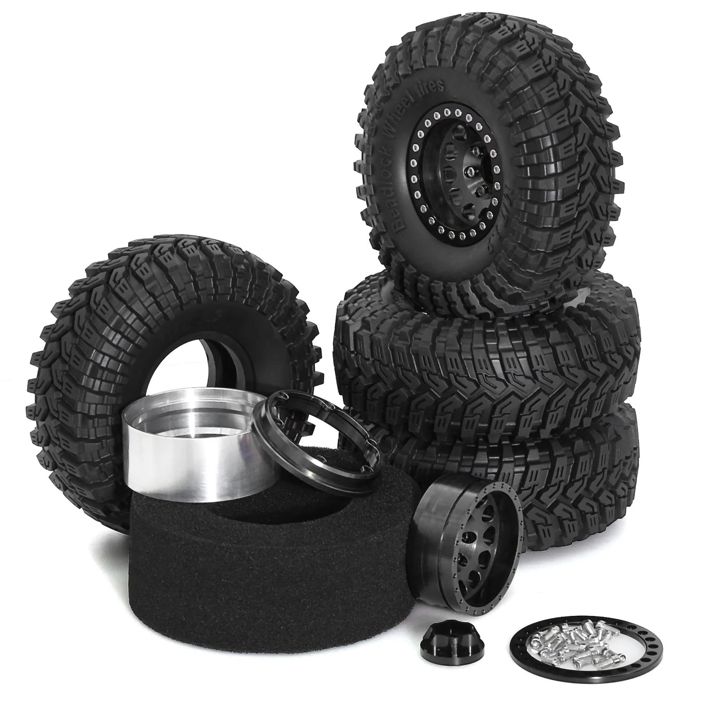 4pcs 1.9 Beadlock Wheels & Tires -8.9mm Offset for 1/10 RC Crawler TRX4