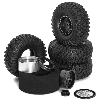 4pcs 1.9 Beadlock Wheels & Tires -8.9mm Offset for 1/10 RC Crawler TRX4