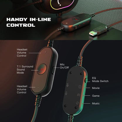 FIFINE RGB Gaming Headset with Mic Over-Ear 7.1 Surround 3-EQ for PC PS4 PS5