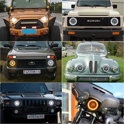7" LED Headlight w/ DRL Angel Eyes for Harley Honda Yamaha Jeep H4