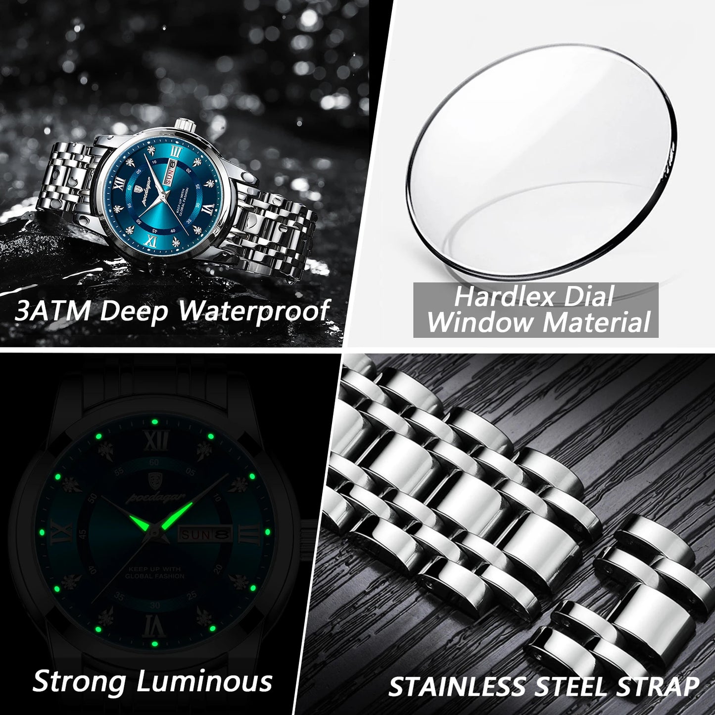 Poedagar Luxury Men's Watch Waterproof Quartz Luminous Date Stainless Steel