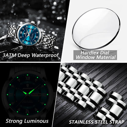 Poedagar Luxury Men's Watch Waterproof Quartz Luminous Date Stainless Steel
