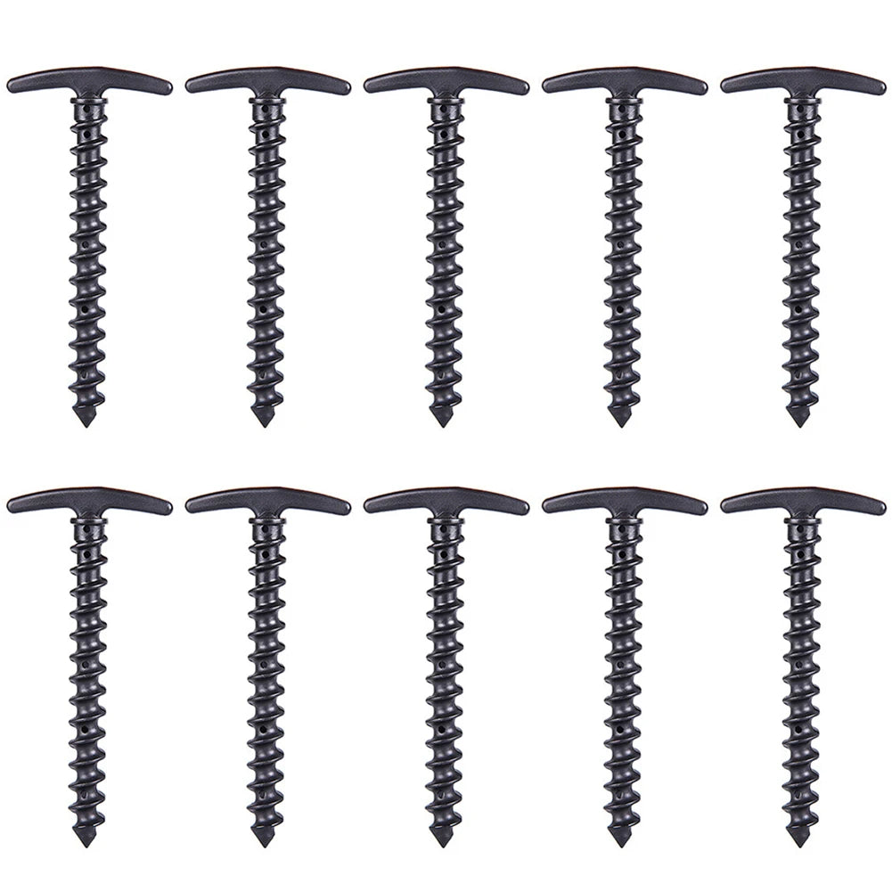 10PCS Camping Tent Stakes Screw Pegs Ground Anchors Windproof Accessories
