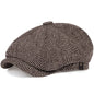 Tweed Peaky Blinders Hat Adjustable Newsboy Cap Herringbone Wool Flat
