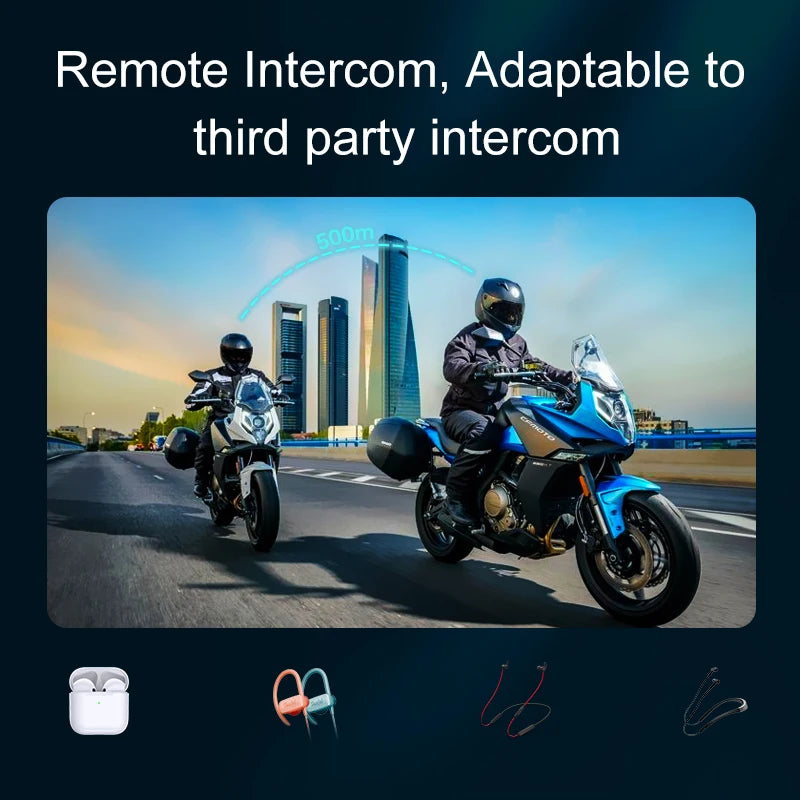 Y12 Pro Motorcycle Helmet Bluetooth Intercom Headset 500m IP56 Music Share