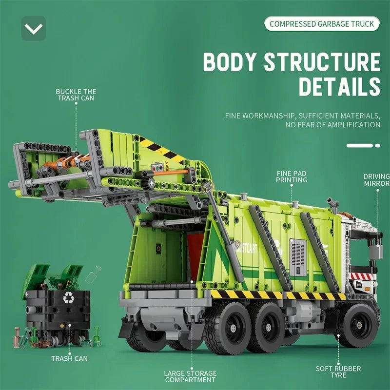 1468PCS Remote Control Compressed Garbage Truck Building Blocks City Sanitation Technical RC Car Model Bricks Kids Toys Gifts-EXPROTAS