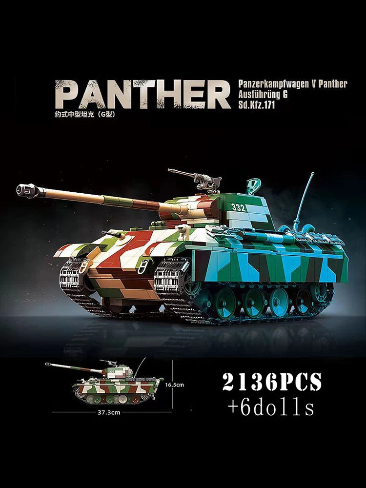 WW2 German Panther Medium Tank Building Blocks Military Brick Model Toy Set